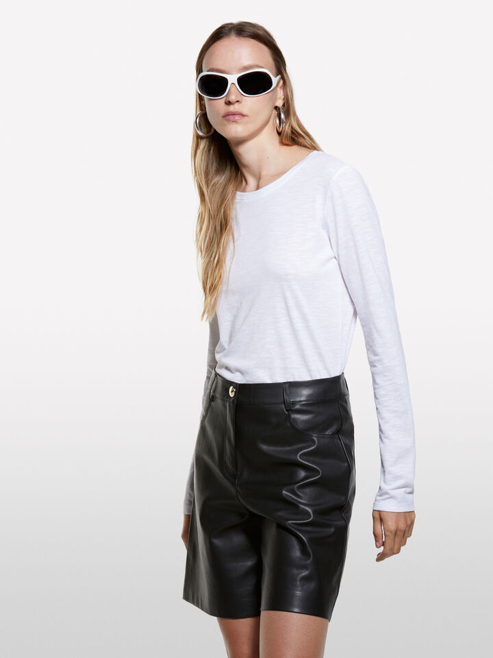 Μπλούζα λευκή μακρυμάνικη με λαιμόκοψη - μπλουζάκια μακρυμάνικα γυναικεία - Λευκο | Sisley image number 3